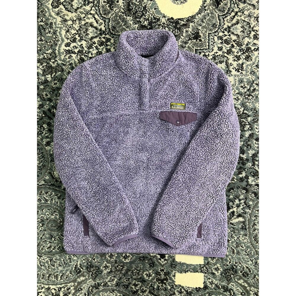 Vintage Y2k Womens L.L. Bean Pullover Sherpa Fleece Sweater Size Medium Purple